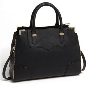 Black Leather Amorous Satchel Tote Purse